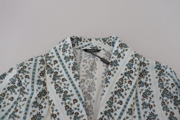 Dolce & Gabbana Blue Floral Cotton Robe Coat Jacket