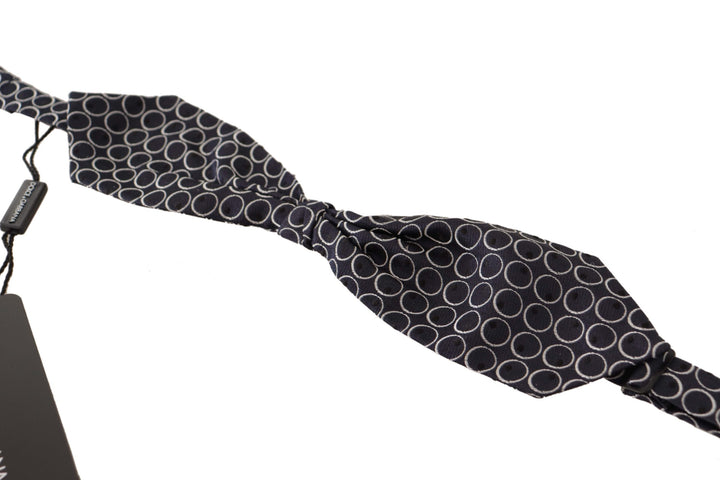 Dolce & Gabbana Black White Round 100% Silk Neck Papillon  Tie