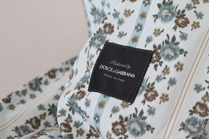 Dolce & Gabbana Blue Floral Cotton Robe Coat Jacket