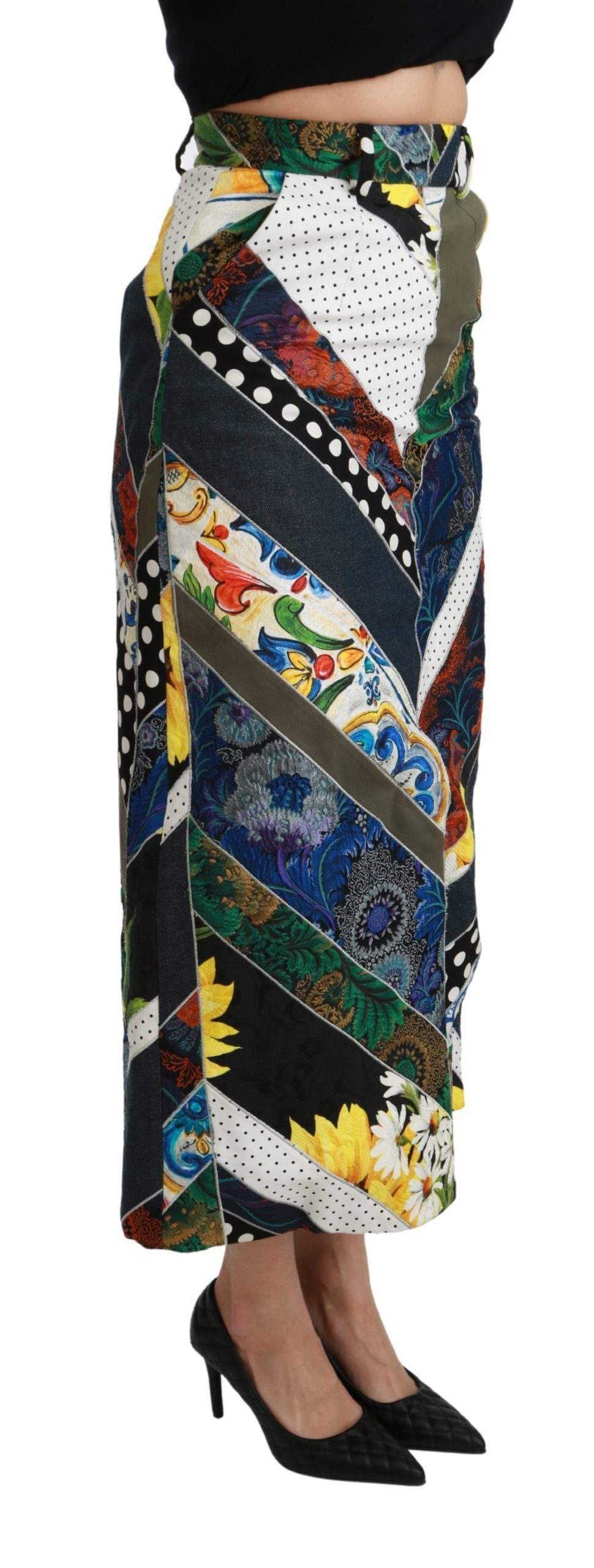 Dolce & Gabbana  Multicolor Silk Geometric High Waist Maxi Skirt #women, Brand_Dolce & Gabbana, Catch, Dolce & Gabbana, feed-agegroup-adult, feed-color-multicolor, feed-gender-female, feed-size-IT40|S, Gender_Women, IT40|S, Kogan, Multicolor, Skirts - Women - Clothing, Women - New Arrivals at SEYMAYKA