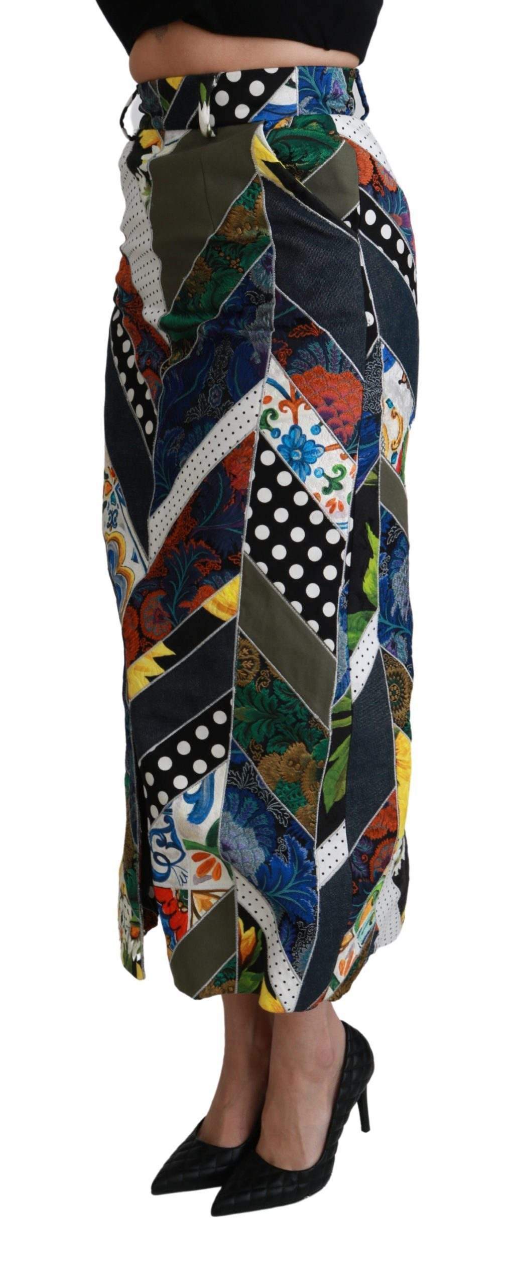 Dolce & Gabbana  Multicolor Silk Geometric High Waist Maxi Skirt #women, Brand_Dolce & Gabbana, Catch, Dolce & Gabbana, feed-agegroup-adult, feed-color-multicolor, feed-gender-female, feed-size-IT40|S, Gender_Women, IT40|S, Kogan, Multicolor, Skirts - Women - Clothing, Women - New Arrivals at SEYMAYKA