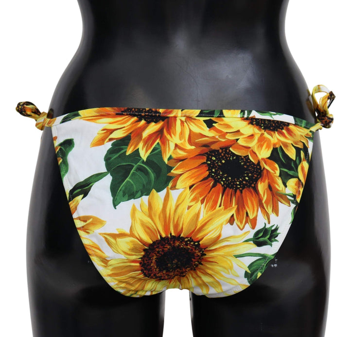Dolce & Gabbana White Sunflower Swimwear Beachwear Bikini Bottom #women, Dolce & Gabbana, feed-agegroup-adult, feed-color-white, feed-gender-female, IT5 | XL, Swimwear - Women - Clothing, White, Women - New Arrivals at SEYMAYKA