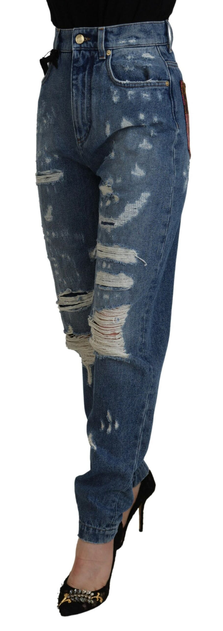 Blue Tattered Skinny Denim Cotton Jeans