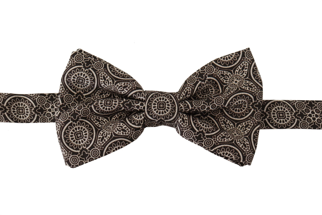 Dolce & Gabbana Black white 100% Silk Adjustable Neck Papillon Tie