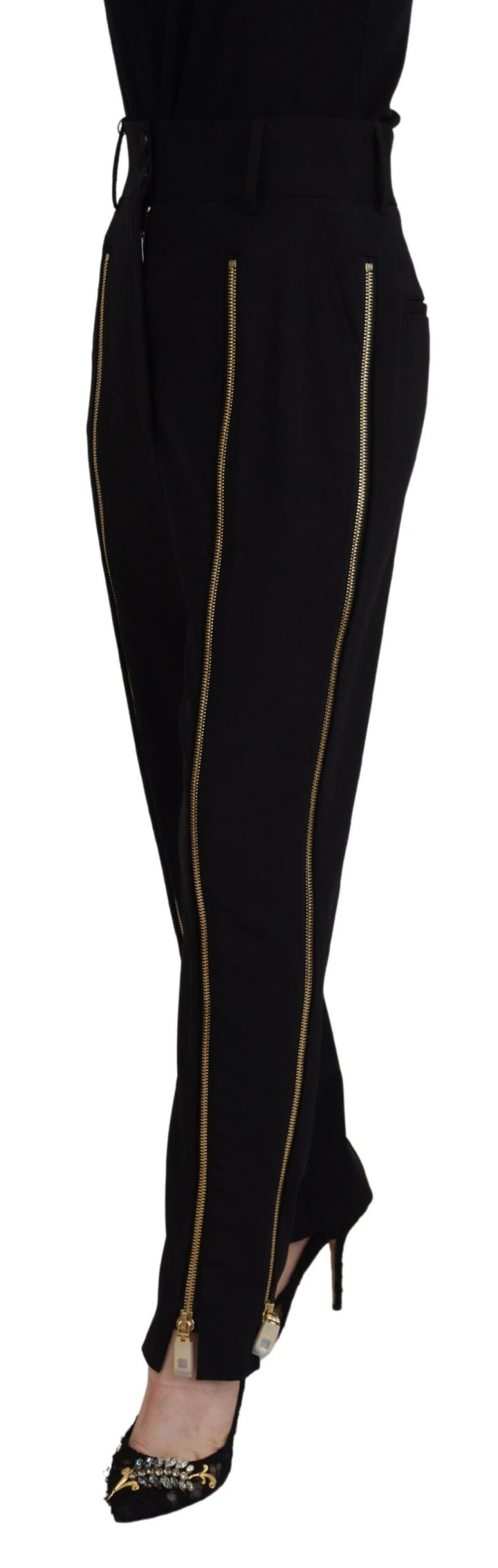 Black Wool High Waist Tapered Pants