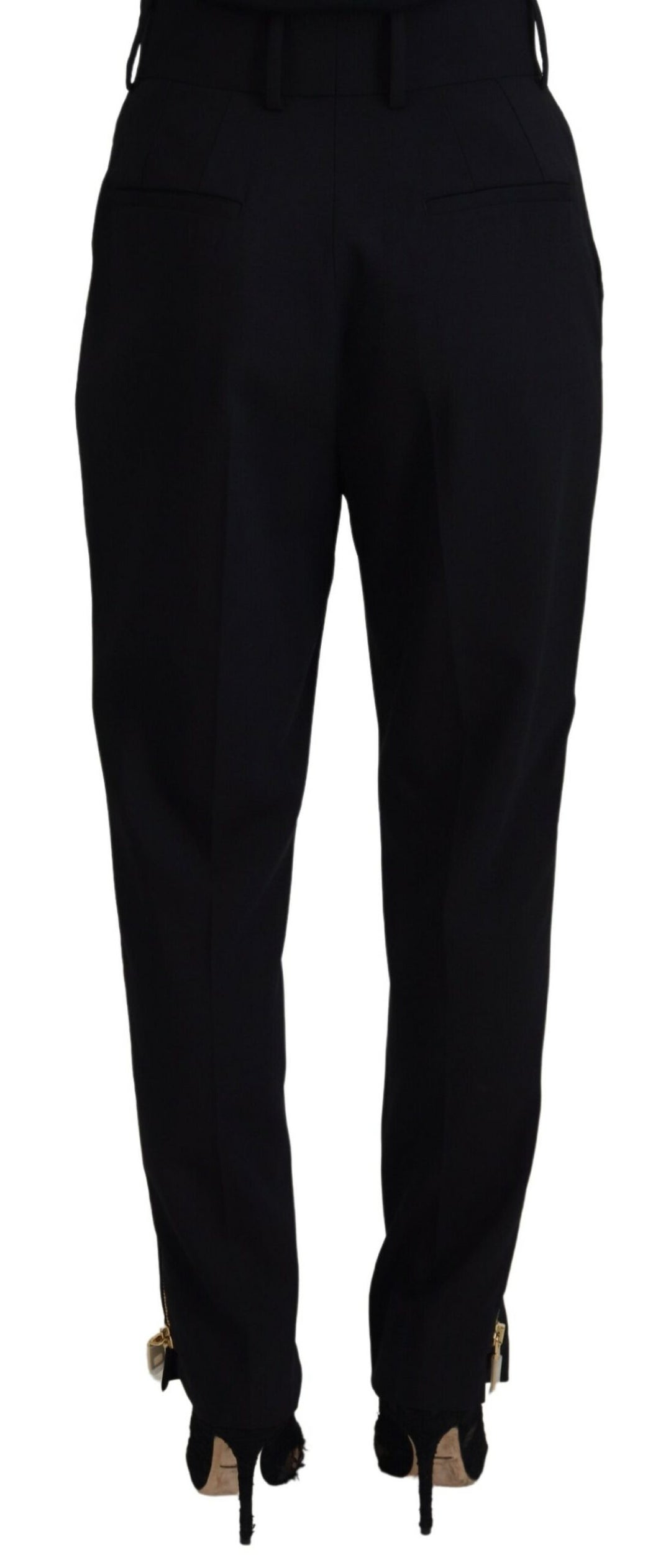 Black Wool High Waist Tapered Pants