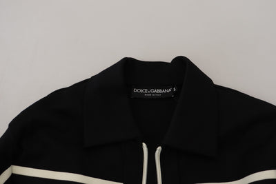 Dolce & Gabbana Black Nylon Full Zip Cardigan Logo Sweater