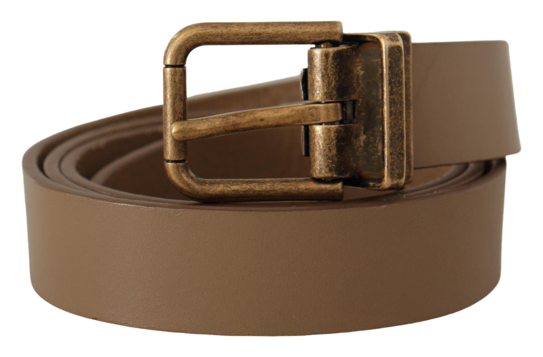 Dolce & Gabbana Brown Solid Leather Brass Buckle Classic Belt