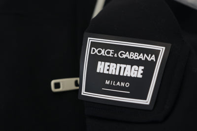 Dolce & Gabbana Black Nylon Full Zip Cardigan Logo Sweater