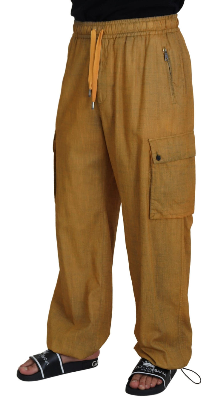 Dolce & Gabbana Brown Linen Drawstring Cargo Pants