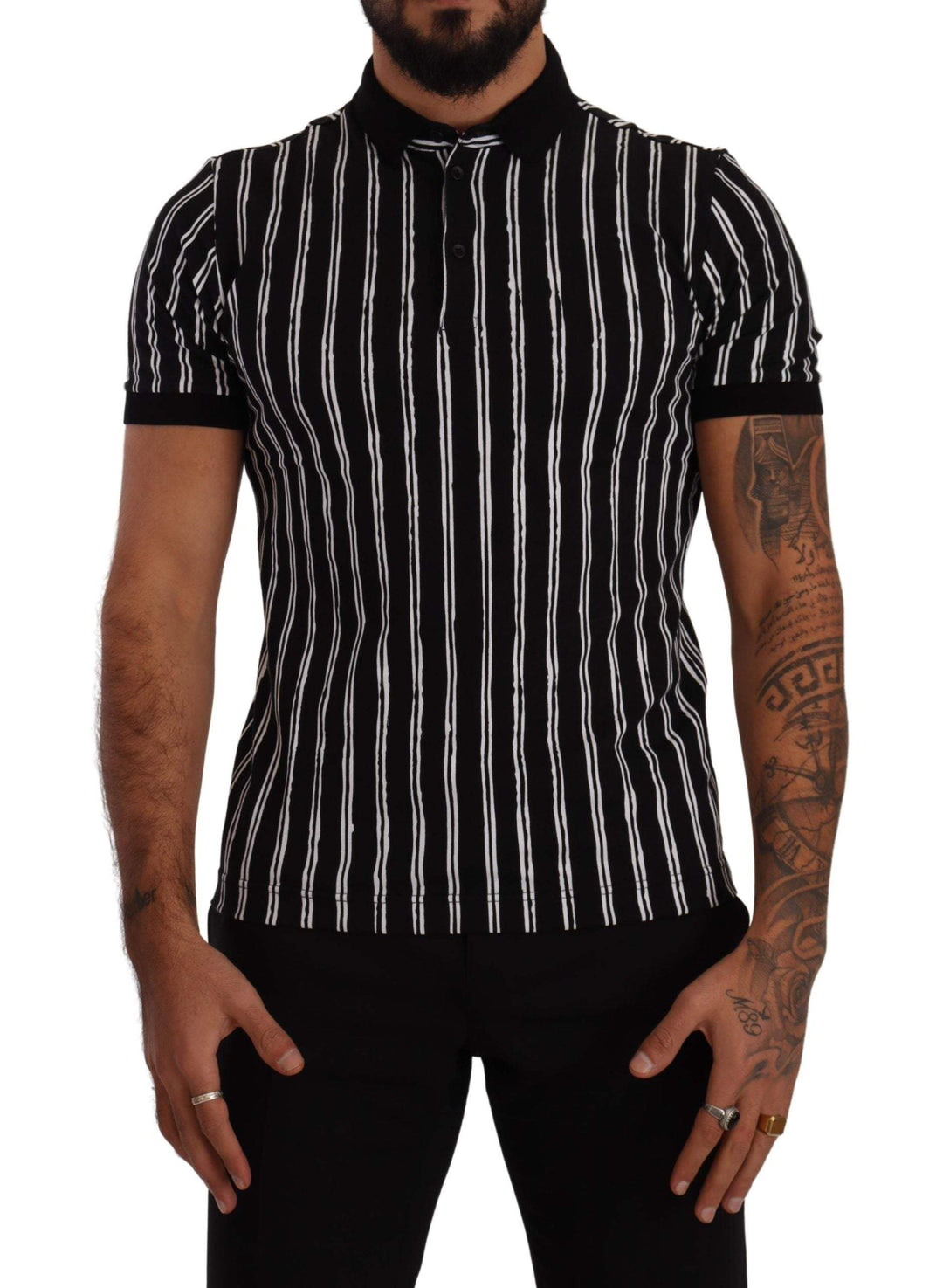 Dolce & Gabbana Black White Striped Polo Short Sleeve  T-shirt #men, Black, Dolce & Gabbana, feed-1, IT44 | XS, IT46 | S, IT48 | M, IT50 | L, IT54 | XL, IT56 | XXL, T-Shirts - Men - Clothing at SEYMAYKA