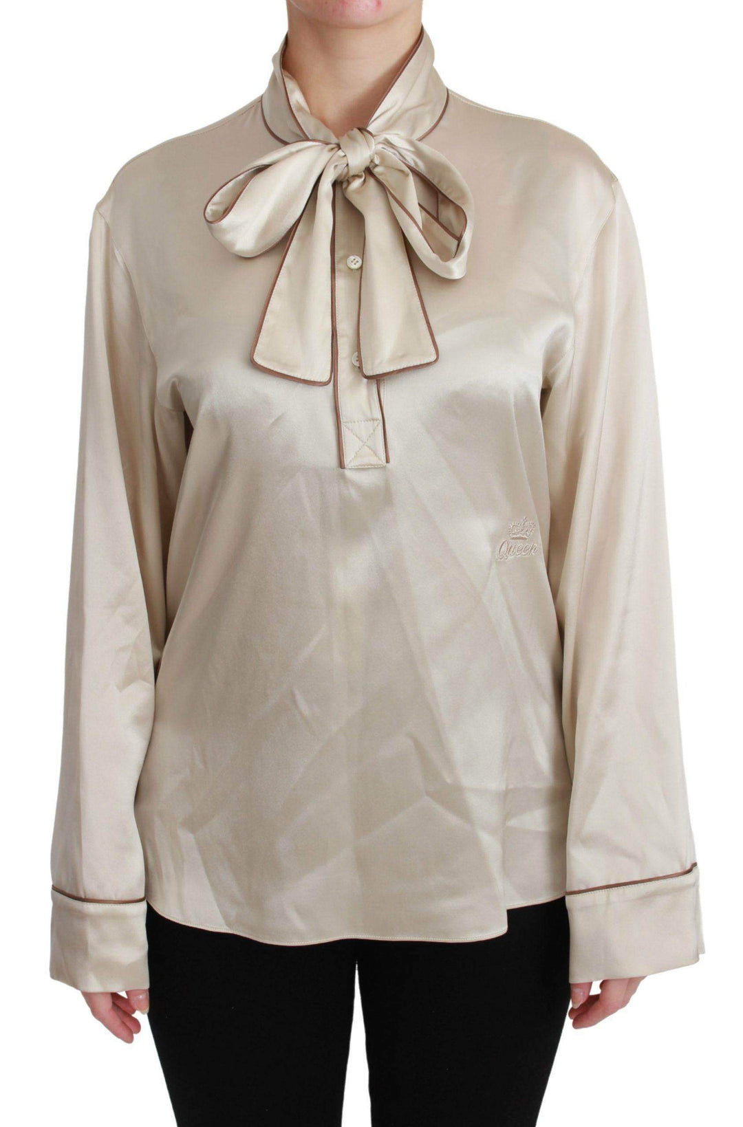 Dolce & Gabbana  Beige Sleeve Top Queen Silk Satin Blouse #women, Beige, Brand_Dolce & Gabbana, Catch, Dolce & Gabbana, feed-agegroup-adult, feed-color-beige, feed-gender-female, feed-size-IT40|S, feed-size-IT42|M, feed-size-IT44|L, feed-size-IT46|XL, Gender_Women, IT40|S, IT42|M, IT44|L, IT46|XL, Kogan, Tops & T-Shirts - Women - Clothing, Women - New Arrivals at SEYMAYKA