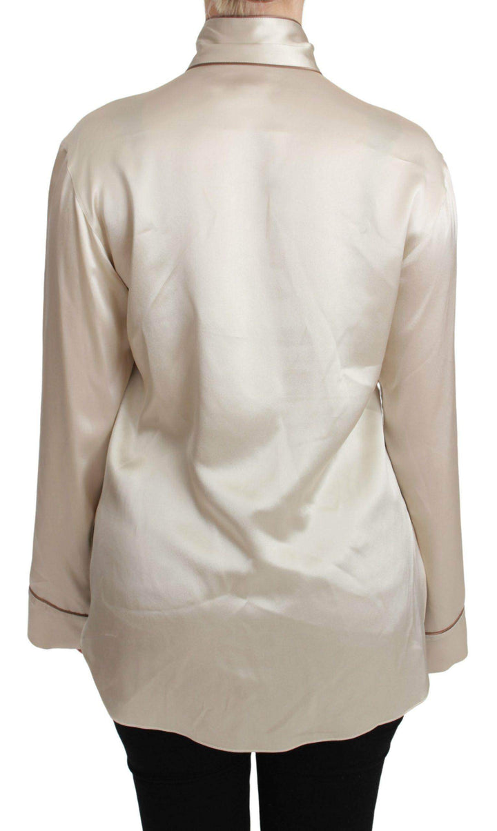 Dolce & Gabbana  Beige Sleeve Top Queen Silk Satin Blouse #women, Beige, Brand_Dolce & Gabbana, Catch, Dolce & Gabbana, feed-agegroup-adult, feed-color-beige, feed-gender-female, feed-size-IT40|S, feed-size-IT42|M, feed-size-IT44|L, feed-size-IT46|XL, Gender_Women, IT40|S, IT42|M, IT44|L, IT46|XL, Kogan, Tops & T-Shirts - Women - Clothing, Women - New Arrivals at SEYMAYKA