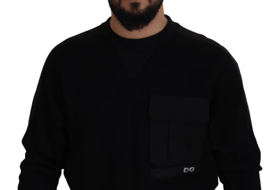 Dolce & Gabbana Black Cotton Crewneck Sweatshirt Sweater