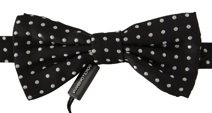 Dolce & Gabbana Black White Polka Dot 100% Silk Neck Papillon Bow Tie