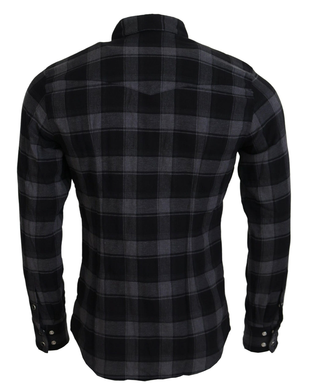 Dolce & Gabbana Black Gray Check Men Long Sleeves Shirt