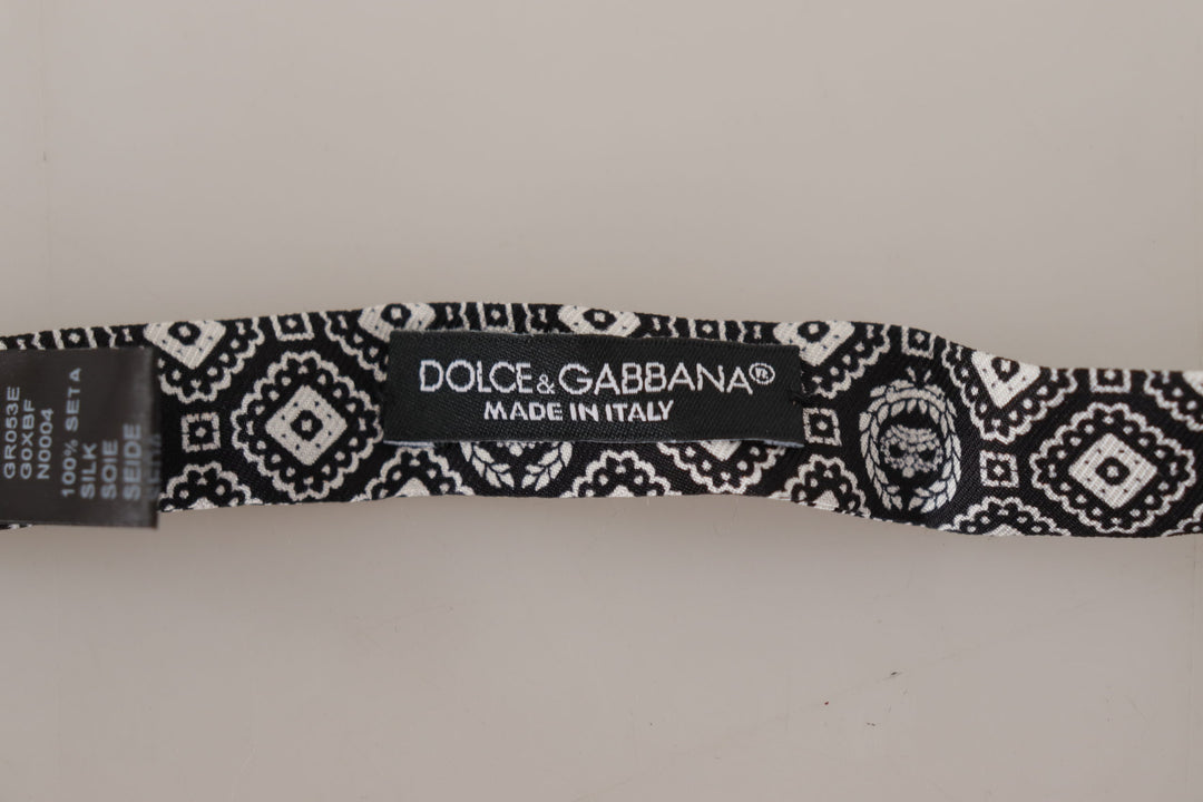 Dolce & Gabbana Black white 100% Silk Adjustable Neck Papillon Tie