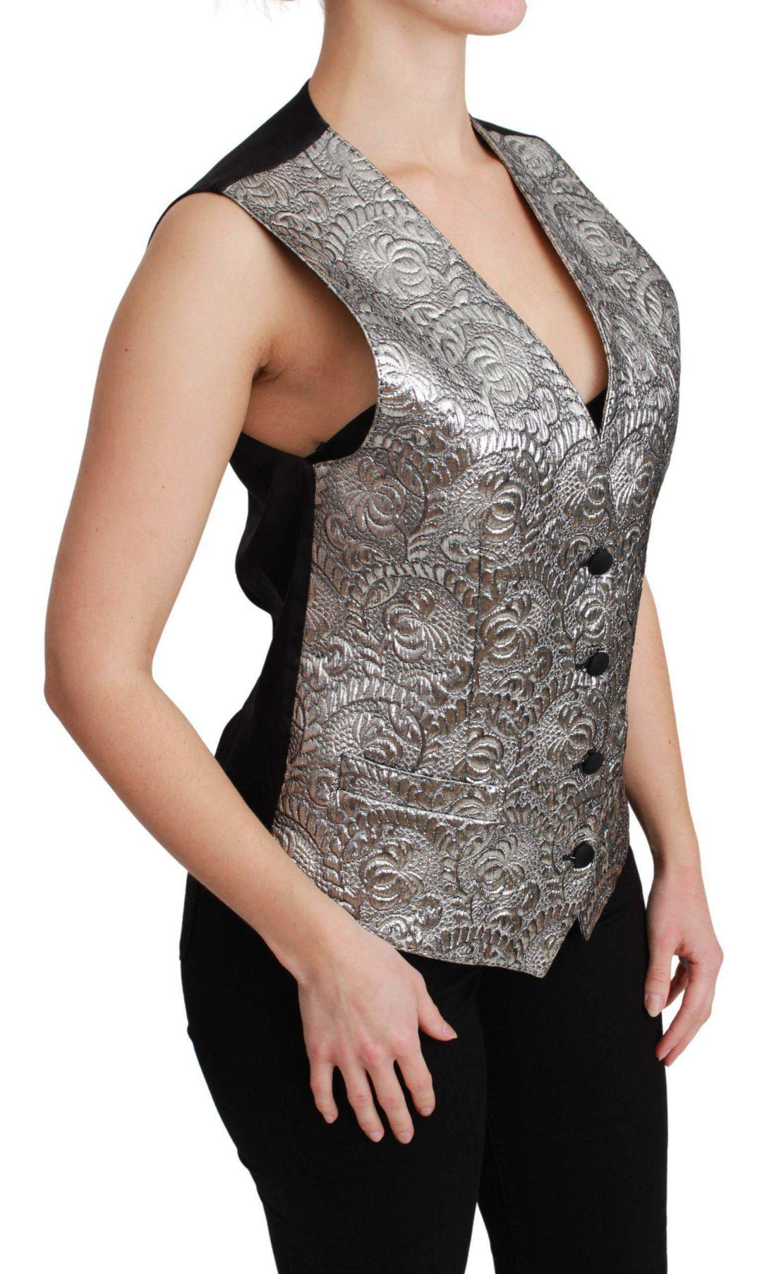 Dolce & Gabbana  Silver Brocade Sleeveless Metallic Top #women, Brand_Dolce & Gabbana, Catch, Dolce & Gabbana, feed-agegroup-adult, feed-color-silver, feed-gender-female, feed-size-IT38|XS, feed-size-IT42|M, feed-size-IT44|L, Gender_Women, IT38|XS, IT40|S, IT42|M, IT44|L, IT46|XL, Kogan, Silver, Vest - Women - Clothing, Women - New Arrivals at SEYMAYKA