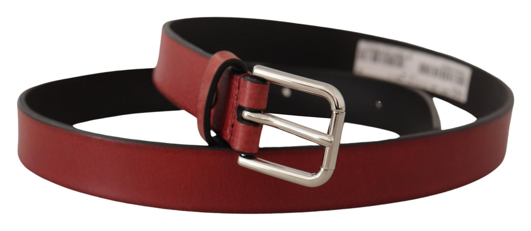 Dolce & Gabbana Maroon Vitello Leather Silver Metal Belt