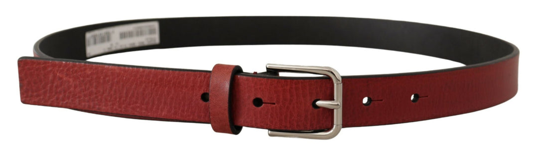 Dolce & Gabbana Maroon Vitello Leather Silver Metal Belt