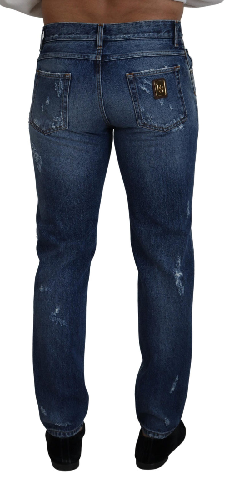 Dolce & Gabbana Blue Cotton Tattered  Denim Jeans