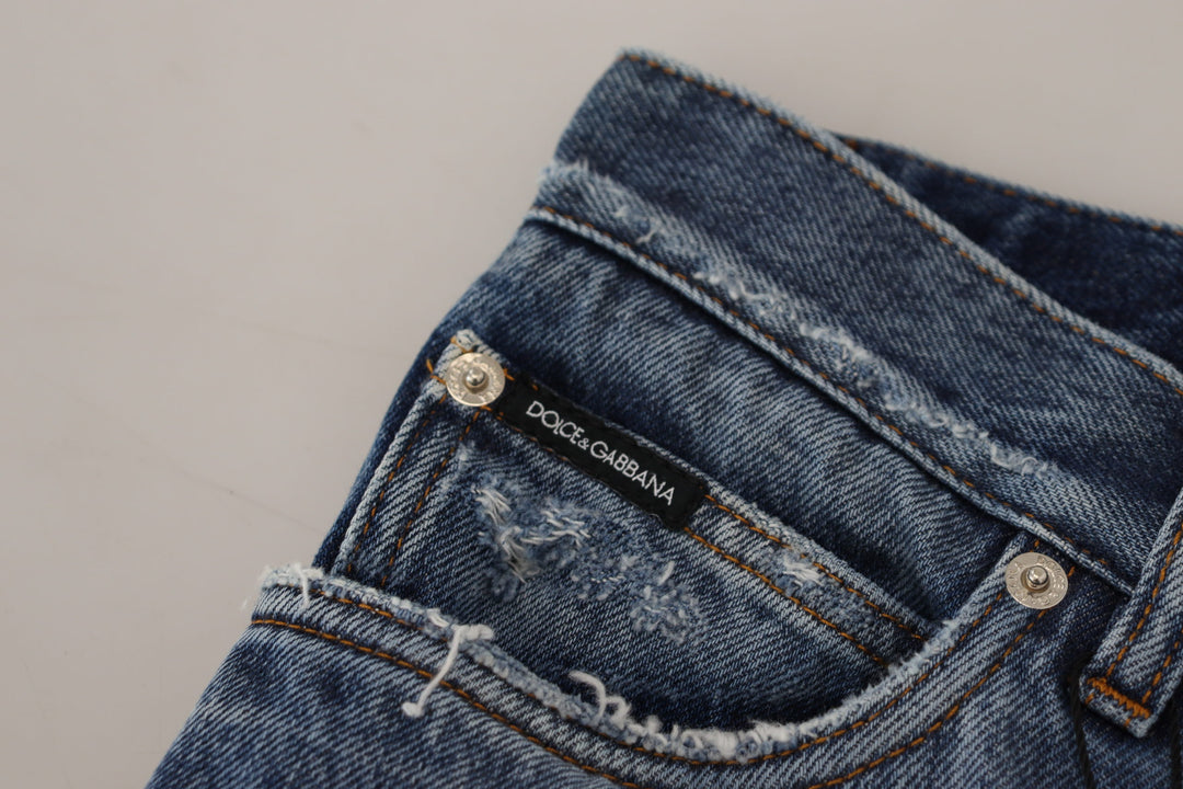 Dolce & Gabbana Blue Cotton Tattered  Denim Jeans