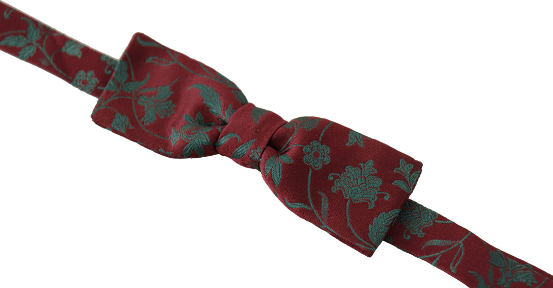 Dolce & Gabbana Maroon Pattern Adjustable Neck Papillon Bow Tie