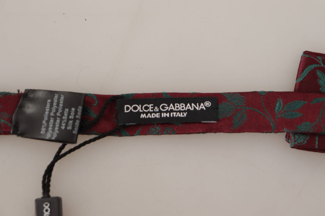 Dolce & Gabbana Maroon Pattern Adjustable Neck Papillon Bow Tie