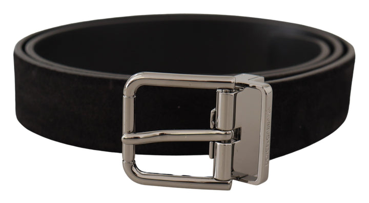 Dolce & Gabbana Black Vitello Leather Silver Tone Logo Belt