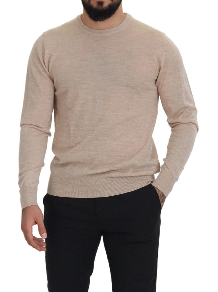 Dolce & Gabbana Beige Virgin Wool Crew Neck Pullover Sweater