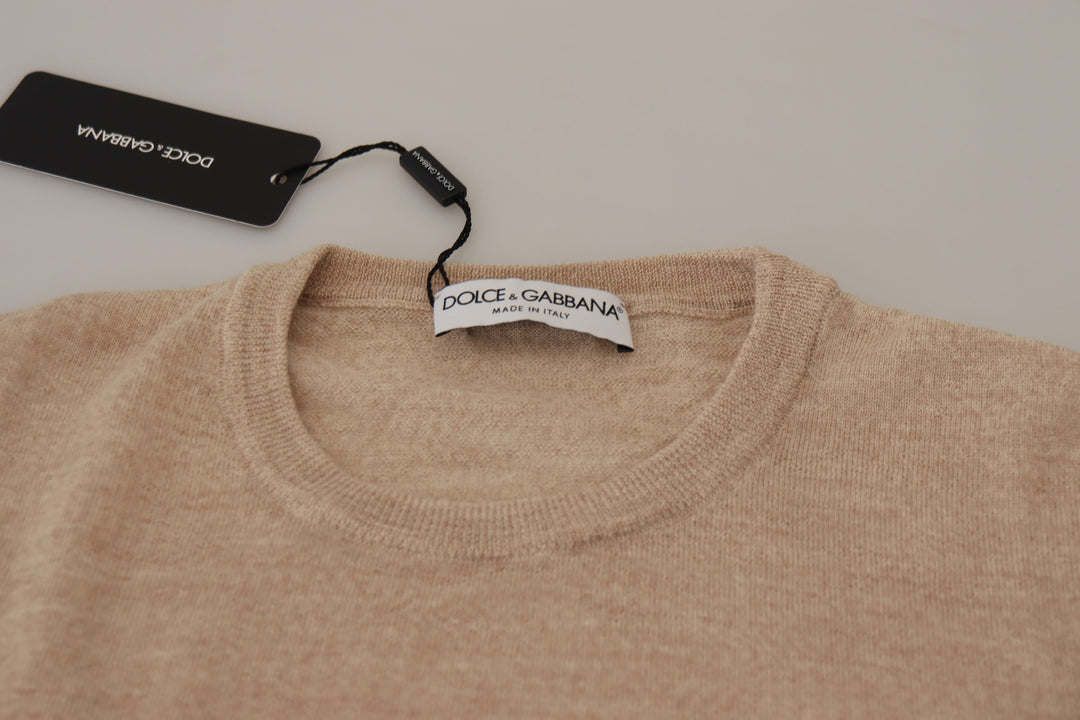 Dolce & Gabbana Beige Virgin Wool Crew Neck Pullover Sweater