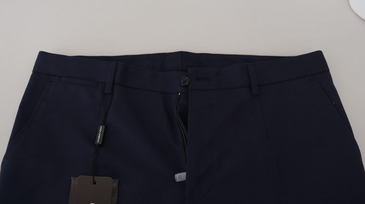 Dolce & Gabbana Blue Linen Cotton Slim Trousers Chinos Pants