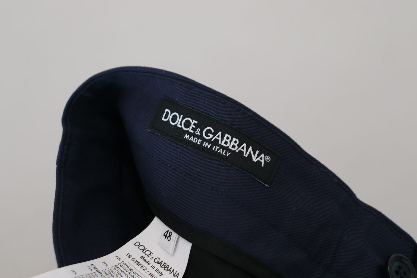 Dolce & Gabbana Blue Linen Cotton Slim Trousers Chinos Pants
