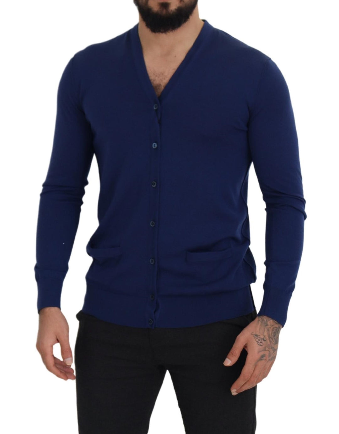 Dolce & Gabbana Blue Wool V-neck Button Down Cardigan Sweater