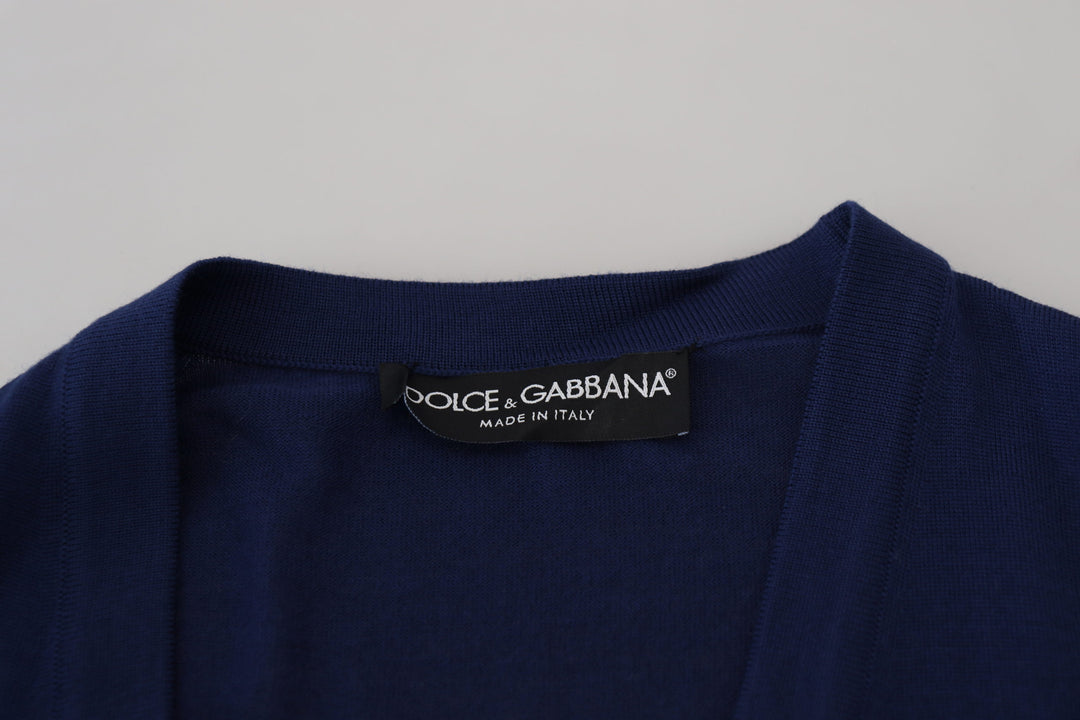 Dolce & Gabbana Blue Wool V-neck Button Down Cardigan Sweater