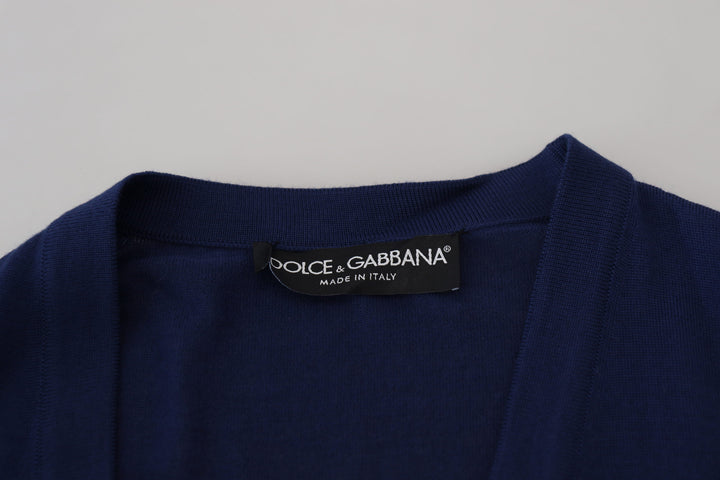 Dolce & Gabbana Blue Wool V-neck Button Down Cardigan Sweater