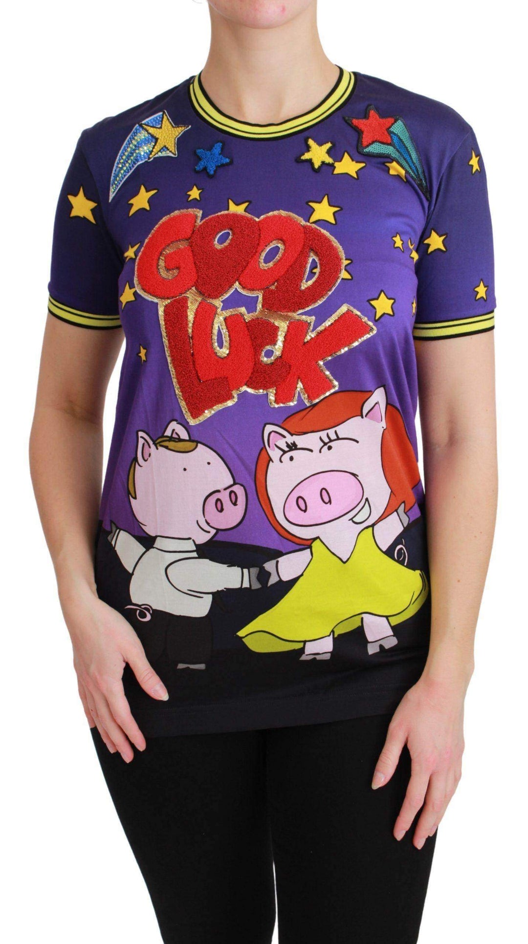 Dolce & Gabbana  Purple YEAR OF THE PIG Top Cotton T-shirt #women, Brand_Dolce & Gabbana, Catch, Dolce & Gabbana, feed-agegroup-adult, feed-color-purple, feed-gender-female, feed-size-IT36|XXS, feed-size-IT38|XS, feed-size-IT44|L, Gender_Women, IT36|XXS, IT38|XS, IT40|S, IT42|M, IT44|L, Kogan, Purple, Tops & T-Shirts - Women - Clothing, Women - New Arrivals at SEYMAYKA