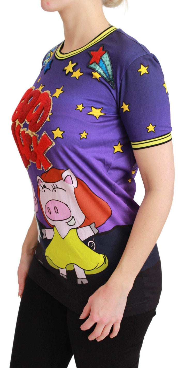 Dolce & Gabbana  Purple YEAR OF THE PIG Top Cotton T-shirt #women, Brand_Dolce & Gabbana, Catch, Dolce & Gabbana, feed-agegroup-adult, feed-color-purple, feed-gender-female, feed-size-IT36|XXS, feed-size-IT38|XS, feed-size-IT44|L, Gender_Women, IT36|XXS, IT38|XS, IT40|S, IT42|M, IT44|L, Kogan, Purple, Tops & T-Shirts - Women - Clothing, Women - New Arrivals at SEYMAYKA