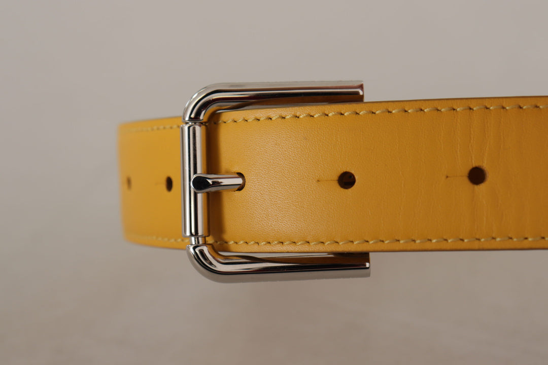 Dolce & Gabbana Yellow Leather Silver Tone Logo Metal Buckle Belt