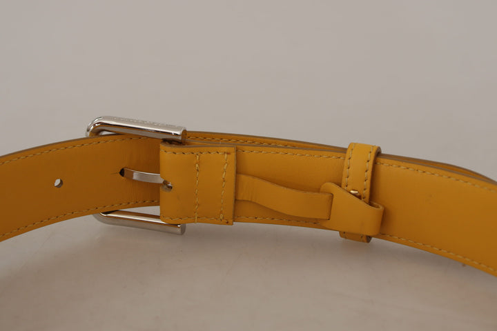 Dolce & Gabbana Yellow Leather Silver Tone Logo Metal Buckle Belt