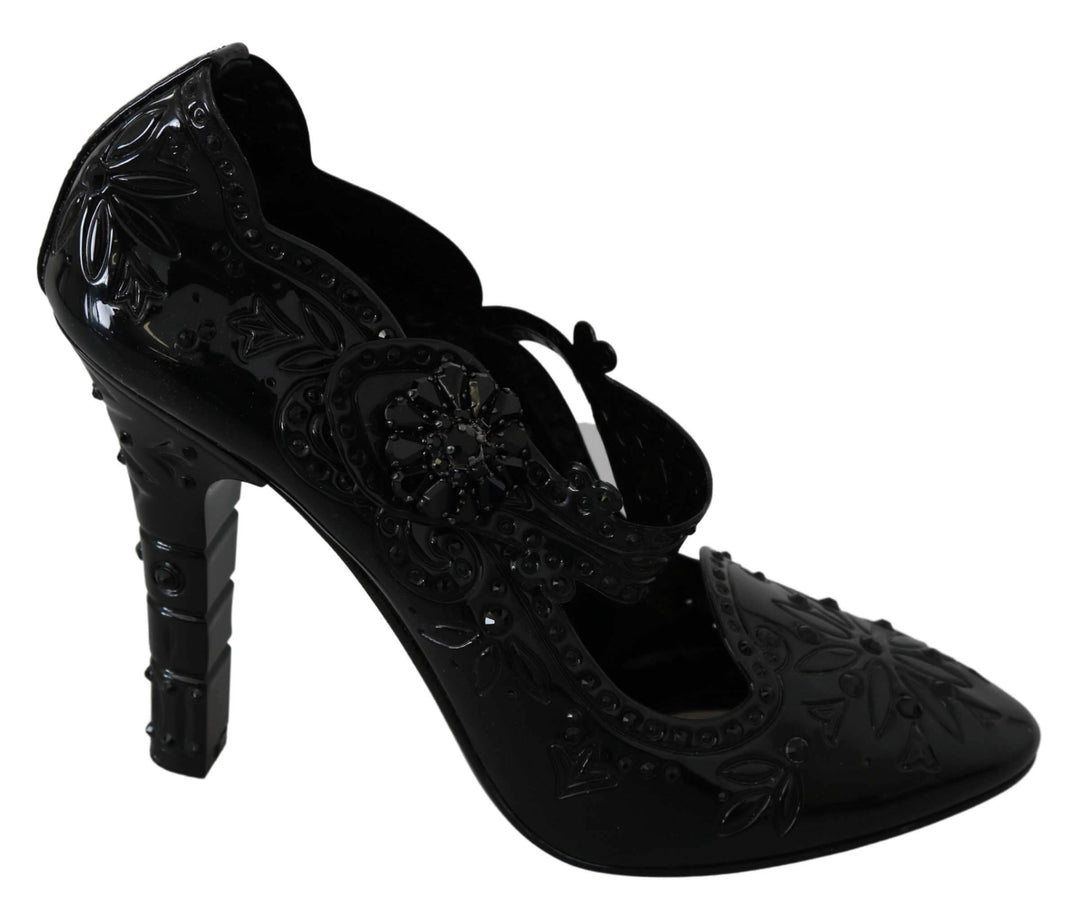 Dolce & Gabbana Black Floral Crystal CINDERELLA Heels Shoes #women, Black, Brand_Dolce & Gabbana, Dolce & Gabbana, EU39/US8.5, feed-agegroup-adult, feed-color-black, feed-gender-female, feed-size-US8.5, Gender_Women, Pumps - Women - Shoes, Shoes - New Arrivals at SEYMAYKA