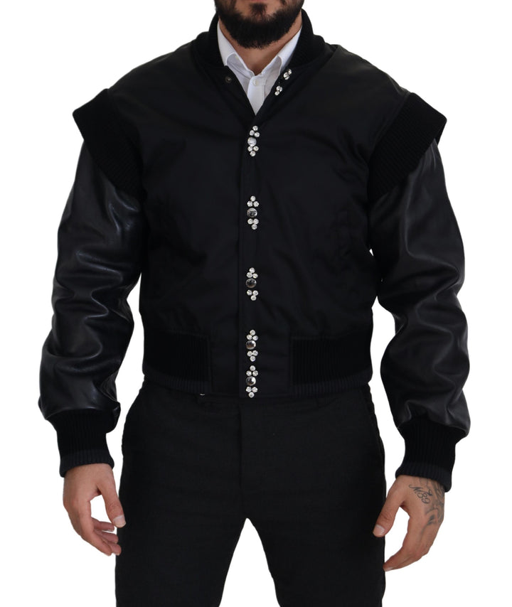 Dolce & Gabbana Black Nylon Crystals Coat Buttons Jacket