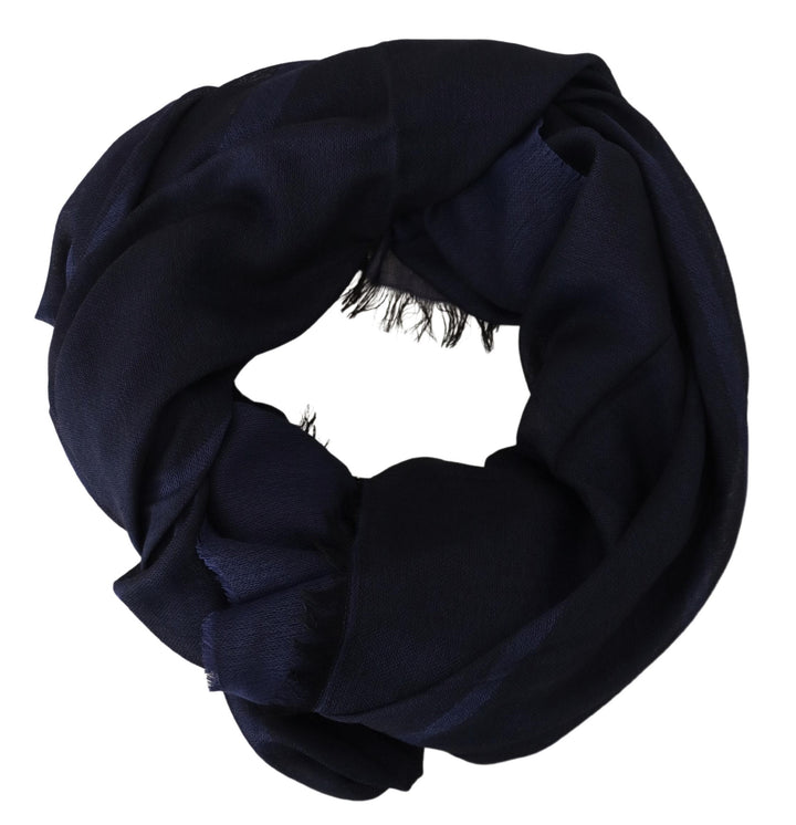 GF Ferre Dark Blue Wool Neck Wrap Shawl Fringes Scarf