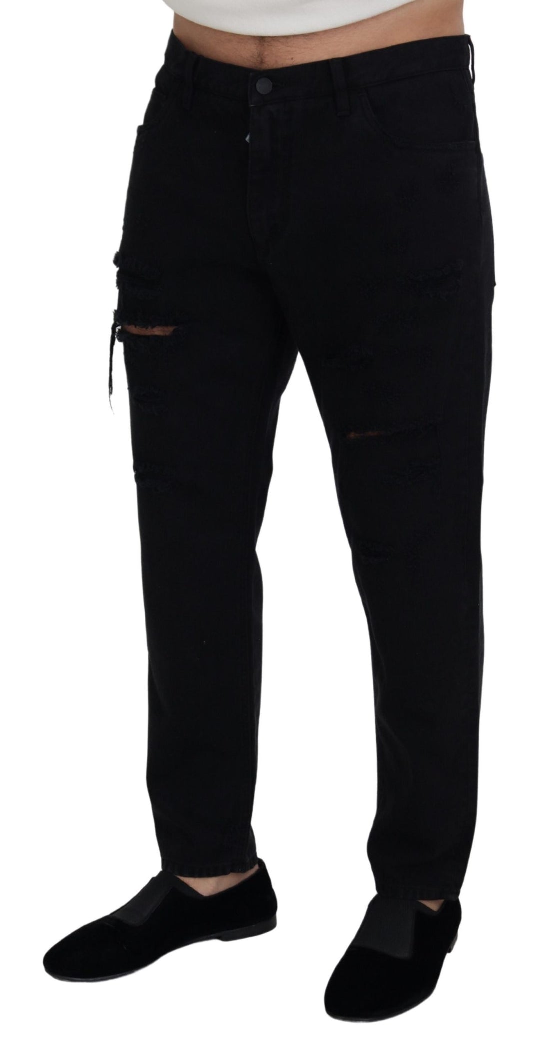 Dolce & Gabbana Black Loose Regular Torn Cotton Jeans