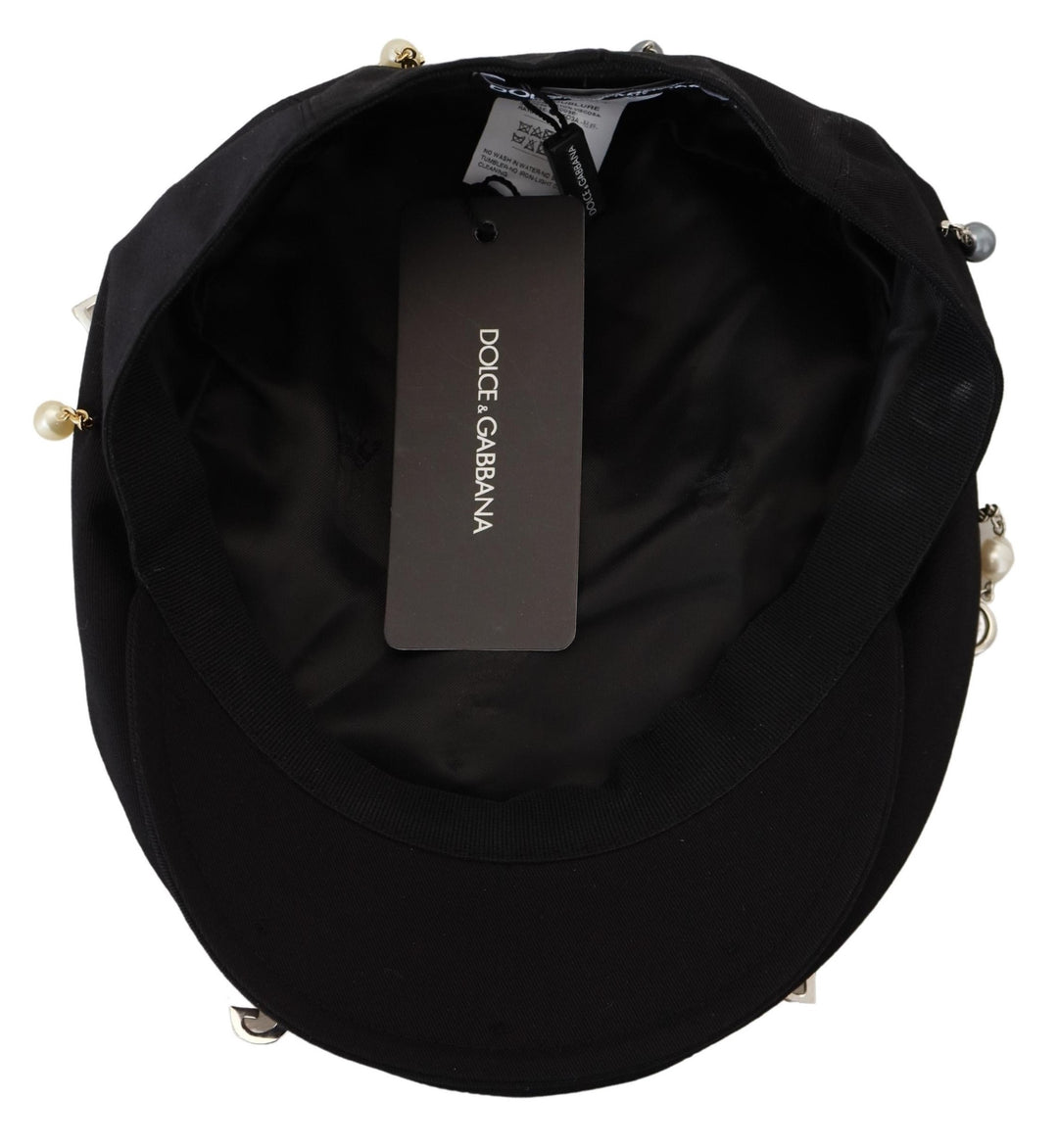 Dolce & Gabbana Black Cotton Embellished Newsboy Men Hat