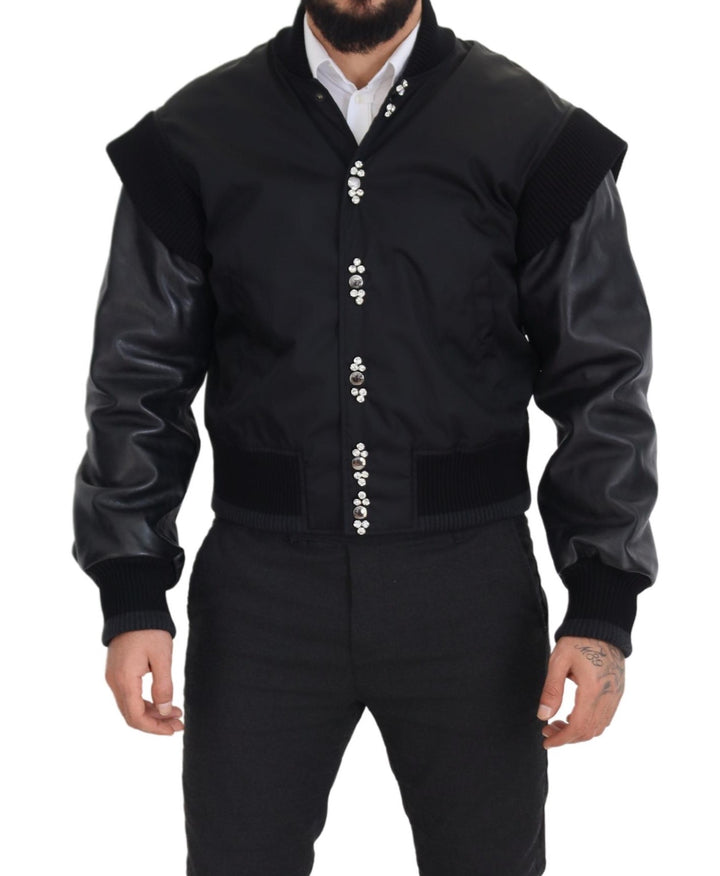 Dolce & Gabbana Black Nylon Crystals Coat Buttons Jacket