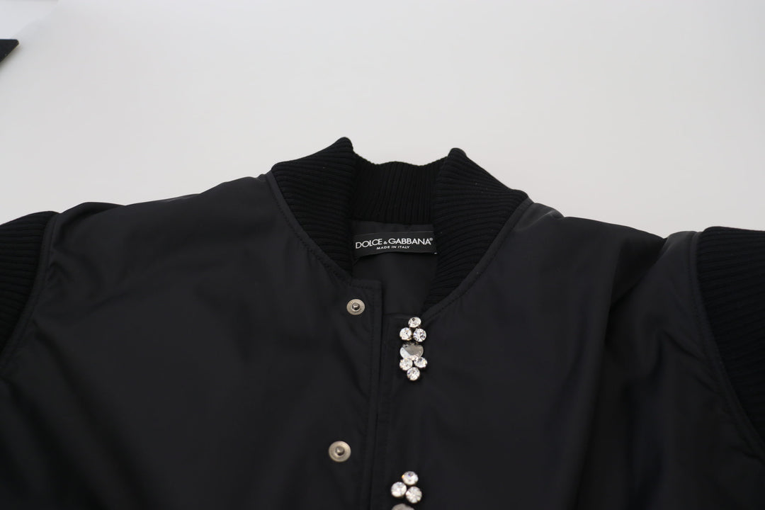 Dolce & Gabbana Black Nylon Crystals Coat Buttons Jacket