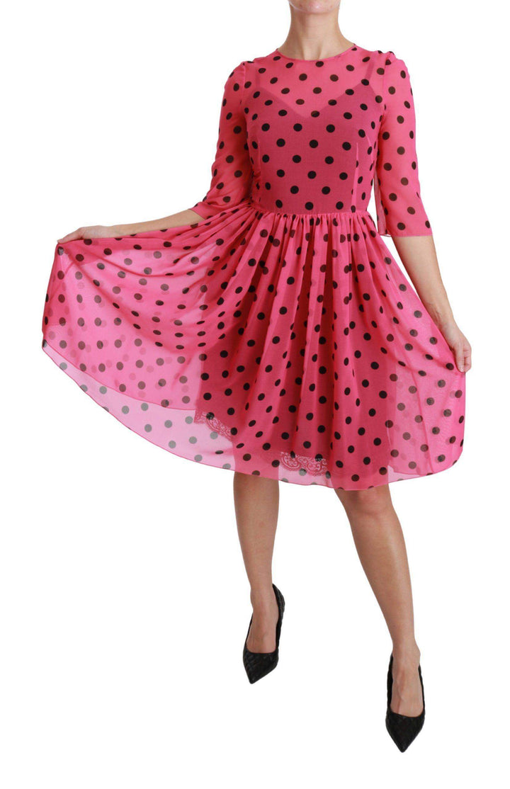 Dolce & Gabbana  Pink Polka Dots A-line Knee Length Dress #women, Brand_Dolce & Gabbana, Catch, Clothing_Dress, Dolce & Gabbana, Dresses - Women - Clothing, feed-agegroup-adult, feed-color-pink, feed-gender-female, feed-size-IT38|XS, Gender_Women, IT38|XS, Kogan, Pink, Women - New Arrivals at SEYMAYKA