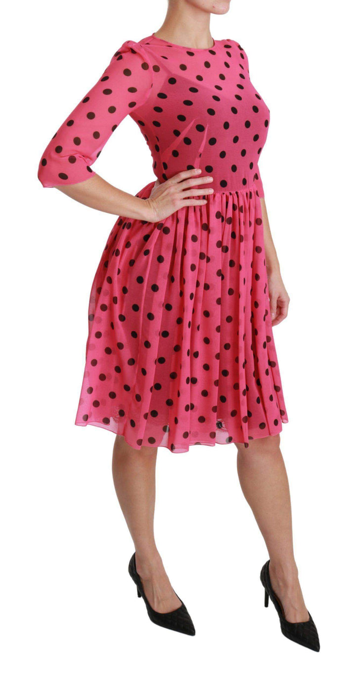 Dolce & Gabbana  Pink Polka Dots A-line Knee Length Dress #women, Brand_Dolce & Gabbana, Catch, Clothing_Dress, Dolce & Gabbana, Dresses - Women - Clothing, feed-agegroup-adult, feed-color-pink, feed-gender-female, feed-size-IT38|XS, Gender_Women, IT38|XS, Kogan, Pink, Women - New Arrivals at SEYMAYKA