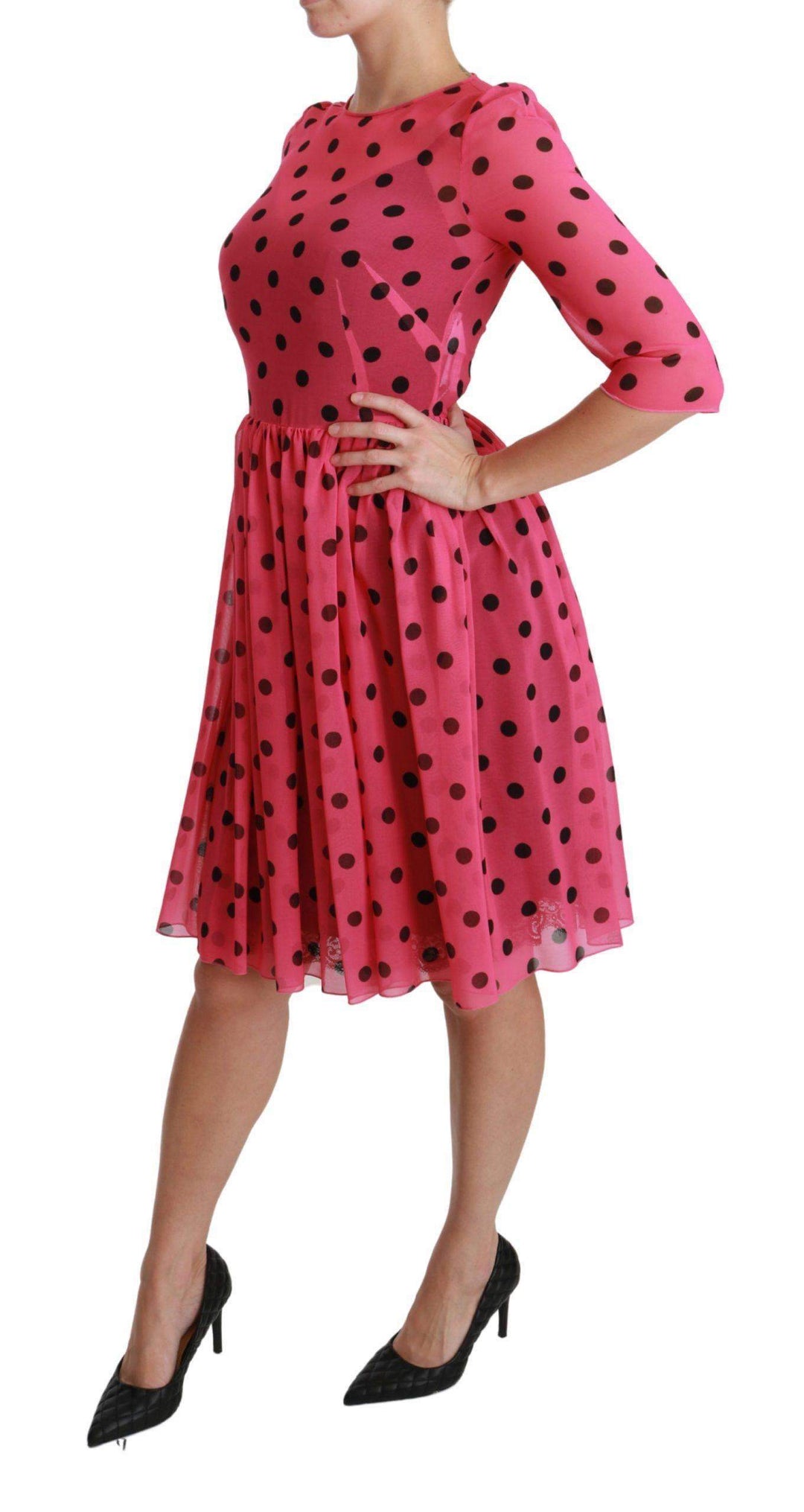 Dolce & Gabbana  Pink Polka Dots A-line Knee Length Dress #women, Brand_Dolce & Gabbana, Catch, Clothing_Dress, Dolce & Gabbana, Dresses - Women - Clothing, feed-agegroup-adult, feed-color-pink, feed-gender-female, feed-size-IT38|XS, Gender_Women, IT38|XS, Kogan, Pink, Women - New Arrivals at SEYMAYKA